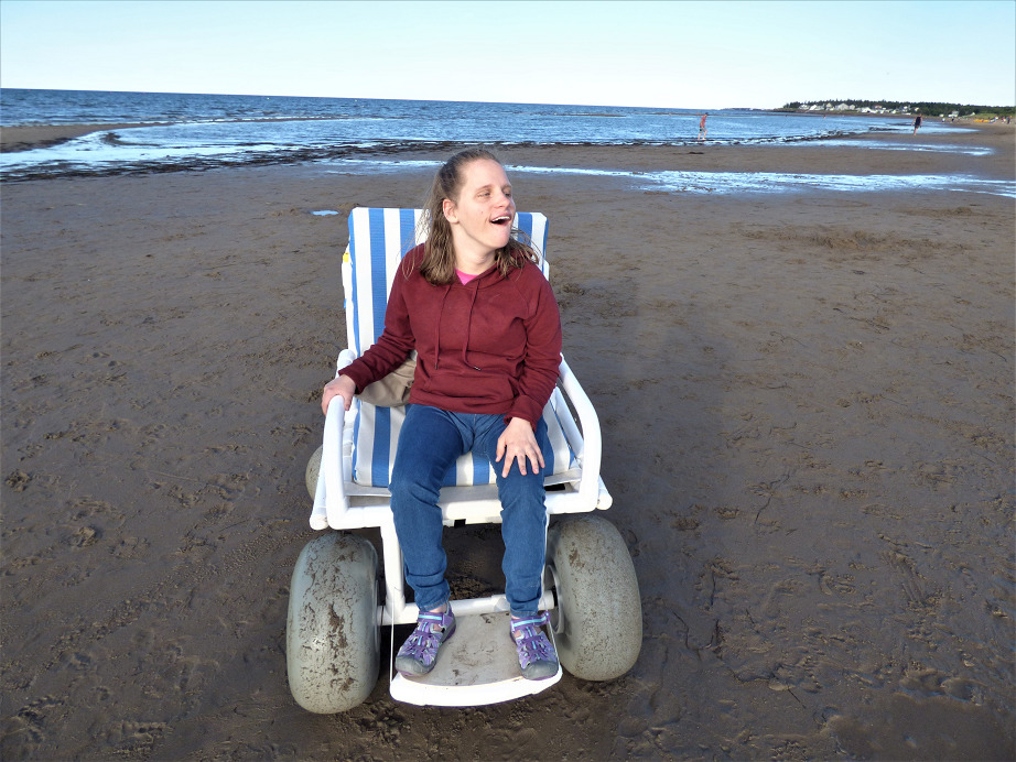 Jamie in a Beach Wheelchair